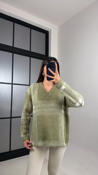 Yeşil V Yaka Desenli Triko Kazak GAUS-00782GAUSKAZAKGAUS-00782