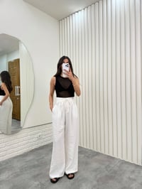 Beyaz Kuşaklı Tensel Kırışık Kumaş Palazzo Pantolon Gaus00302GausPANTOLONGU1001695