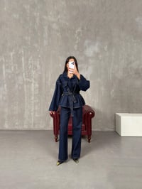 Vanola Lacivert Belden Kuşaklı Tasarım Premium Denim Takım GausTAKIMGU100491