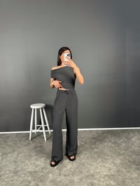 Zr Model Siyah Büzgülü Omuz Dekolteli İkili Takım GausTAKIMGU008061