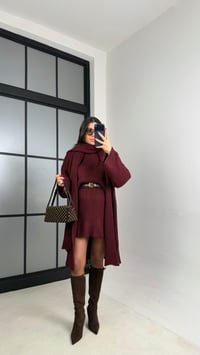 Bordo Şal Detaylı Hırka Kazak Beli Lastikli Etek Triko Takım GAUS-01039GAUSTAKIMGAUS-01039