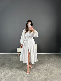 Nees Beyaz Uzun Poplin Elbise GausELBİSEGU004565