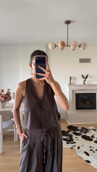 Acı Kahve ZR Model Yelek Pantolon İkili Keten Takım GAUS-01593GAUSTAKIMGAUS-01593