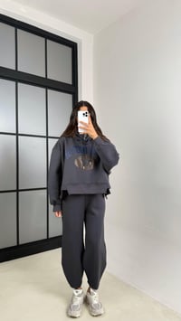 Antrasit Kapüşonlu Sweatshirt Beli Lastikli Pantolon 3 İplik Şardonlu Takım GAUS-00530GAUSTAKIMGAUS-00530