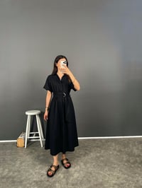 Lelia Siyah Kemerli Keten ElbiseGausELBİSEGU008281