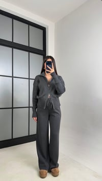 Antrasit Çift Fermuarlı Hırka Beli Lastikli Pantolon Triko Takım GAUS-01090GAUSTAKIMGAUS-01090