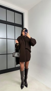 Acı Kahve Atkı Detaylı Kazak Beli Lastikli Etek Örgü Triko Takım GAUS-00948GAUSSuitsGAUS-00948