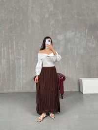 Kahve Kırışık Tül Detaylı Astarlı Etek Gaus00052GausETEKGU1001115
