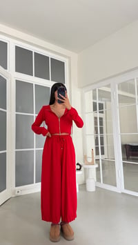 Kırmızı Kapüşonlu Hırka Beli Lastikli Geniş Paça Pantolon İkili OYS Modal Kumaş Takım GAUS-02152GAUSSuitsGAUS-02152