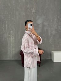 Pembe Çizgili Oversize Keten Gömlek Gaus00017GausGÖMLEKGU1001021
