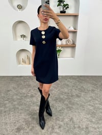 Marie Lacivert Gold Düğmeli Bisiklet Yaka ElbiseGausELBİSEGU00903459
