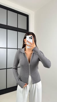 Gri Çift Fermuarlı Fitilli Hırka GAUS-00461GAUSBLUZGAUS-00461