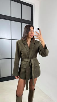 Haki Kuşaklı Vatkalı Astarlı Tasarım Süet Ceket GAUS-00568GAUSCEKETGAUS-00568