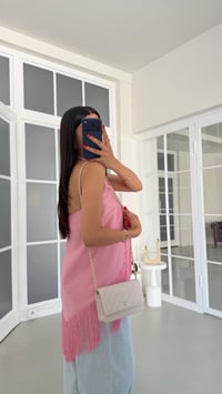 Pembe Boyundan Bağlamalı Püsküllü Saten Bluz GAUS-01818GAUSBlouseGAUS-01818