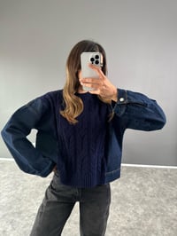Muadil Lacivert Örme Denim Detaylı Kazak GausKAZAKGU002811