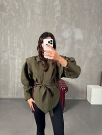 Meggy Haki Kuşaklı Astarlı Tasarım CeketGausCEKETGU00904038