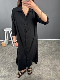 Siyah Premium Salaş Yırtmaçlı Düğmeli ElbiseGausELBİSEGU008068