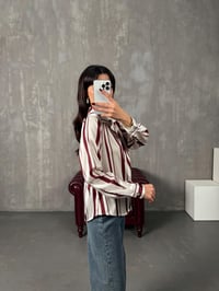 Meysa Bordo Çizgili Saten GömlekGausGÖMLEKGU10026
