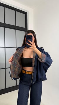 Lacivert Ekoseli Astarlı Bomber Ceket Beli Lastikli Pantolon Denim Takım GAUS-00687GAUSSuitsGAUS-00687