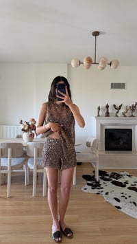 Kahve Muadil Astarlı Pullu Şort GAUS-01651GAUSŞORTGAUS-01651