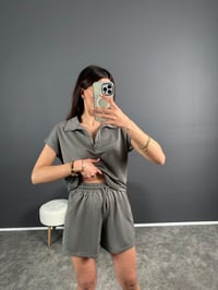 Açık Gri  Oysh Kumaş Şortlu İkili TakımGausTAKIMGU007930
