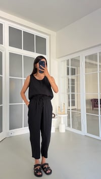Siyah Bluz Beli Lastikli Pantolon İkili Tencel Takım GAUS-01769GAUSTAKIMGAUS-01769