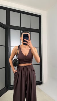 Acı Kahve OYS Model Pedli  Crop Beli Lastikli Pantolon İkili Takım GAUS-01441GAUSTAKIMGAUS-01441