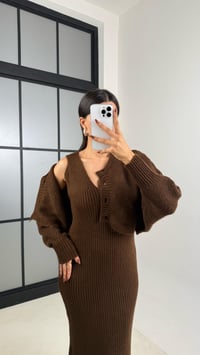 Acı Kahve Hırka Askılı Elbise İkili Triko Takım GAUS-00185GAUSTAKIMGAUS-00185