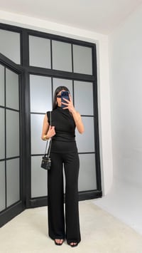 Siyah Sıfır Kol Bluz Beli Lastikli Pantolon Modal Takım GAUS-01348GAUSSuitsGAUS-01348