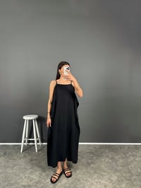 Odila Siyah Premium Askılı Yanları Fırfırlı ElbiseGausELBİSEGU008173