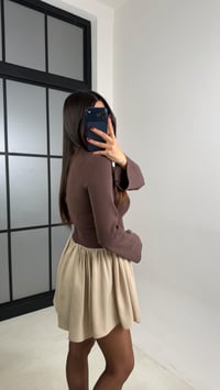 Kahve Zımba Detaylı Pileli Elbise GAUS-00734GAUSELBİSEGAUS-00734