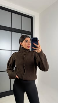 Acı Kahve Dik Yaka Düğmeli Triko Hırka GAUS-00731GAUSHIRKAGAUS-00731