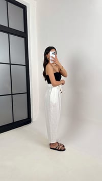 Beyaz Cepli Kuşaklı Balon Keten Pantolon Gaus00383GausPANTOLONGU1001894