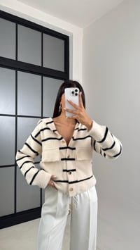 Krem Çizgili Kapüşonlu Düğme Detaylı Hırka GAUS-00468GAUSHIRKAGAUS-00468