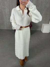 Lendo Ekru MD Model Polo Yaka Örgü Triko ElbiseGausELBİSEGU100140