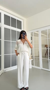 Beyaz Fileli Hırka Beli Lastikli Pantolon İkili Modal Takım GAUS-01640GAUSSuitsGAUS-01640