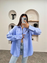 Lesa Mavi ZR Model Çizgili Oversize GömlekGausGÖMLEKGU009016