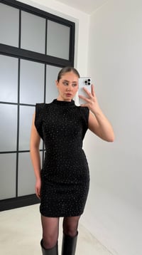 Siyah Sıfır Kol Taş Detaylı Elbise GAUS-00707GAUSDressesGAUS-00707