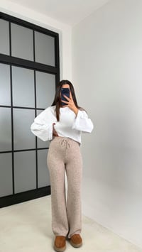 Bej Beli Lastikli Yumuşak Dokulu Triko Pantolon GAUS-00652GAUSPANTOLONGAUS-00652