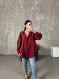 Rese Bordo Basic Gizli Düğmeli Oversize GömlekGausGÖMLEKGU00904121