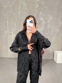 Babe Siyah Desenli Saten Gömlek Pantolon Jakarlı TakımGausTAKIMGU100826
