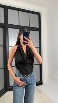 Siyah Zımba Detaylı Beli Lastikli Premium Crop GAUS-01488GAUSCROPGAUS-01488