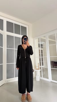 Siyah Kapüşonlu Hırka Beli Lastikli Geniş Paça Pantolon İkili OYS Modal Kumaş Takım GAUS-02152GAUSTAKIMGAUS-02152
