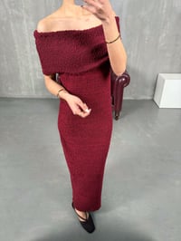 Tuw Bordo Madonna Yaka Tasarım ElbiseGausELBİSEGU100901
