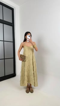Soft Yeşil Püskül Detaylı Askılı Keten Elbise Gaus00392GausDressesGU1001917