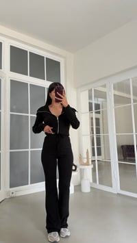 Siyah Geniş Yakalı Crop Hırka Beli Lastikli Eşofman İkili Basic Takım GAUS-02156GAUSTAKIMGAUS-02156