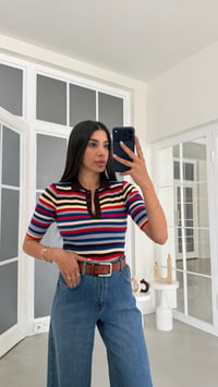 Çok Renkli Polo Yaka Şeritli Triko Kazak GAUS-02183GAUSSweaterGAUS-02183