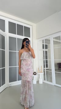 Pembe Çiçek Desenli Astarlı Tül Elbise GAUS-01760GAUSELBİSEGAUS-01760