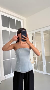 Açık Mavi Starplez Denim Korse Bluz GAUS-01623GAUSBlouseGAUS-01623