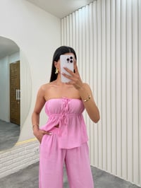 Pembe Straplez Yırtmaçlı Üst İkili Tensel Takım Gaus00275GausTAKIMGU1001641